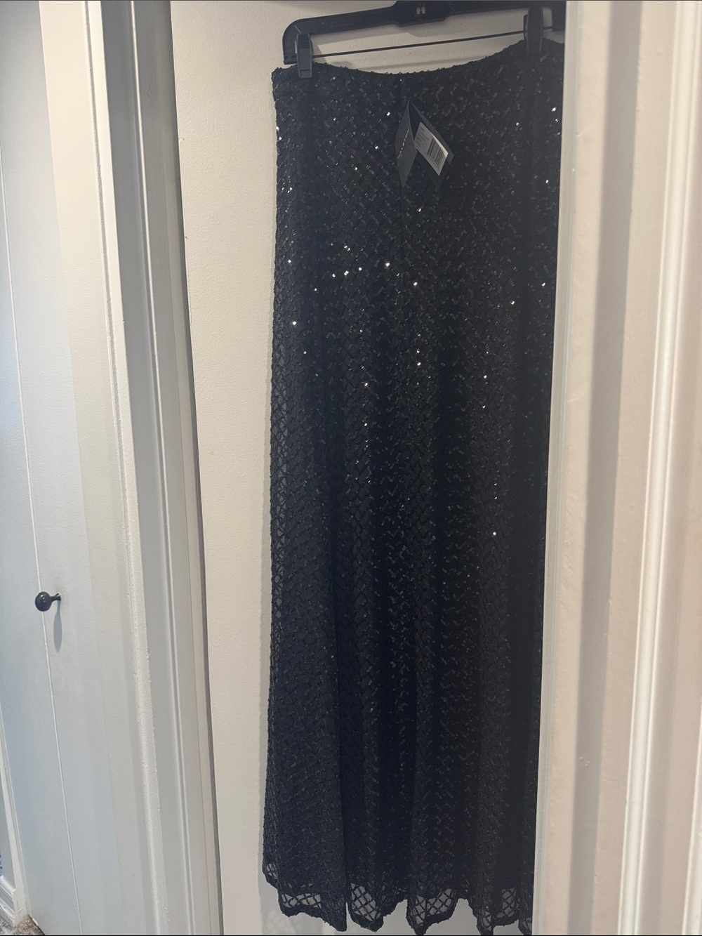 Halston Heritage Black Sequined Lace Maxi Skirt